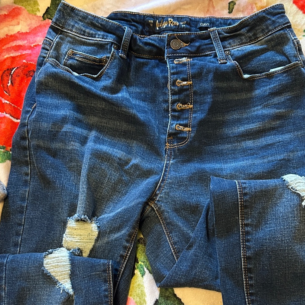 Indigo Rein Women's Blue Distressed Jeans